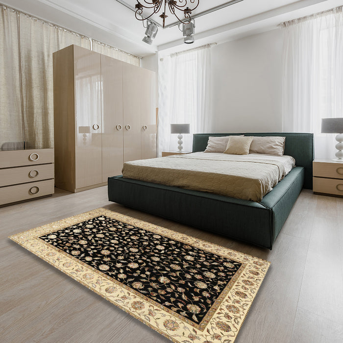 Traditional Mid Gray Persian Rug in a Bedroom, tr2082