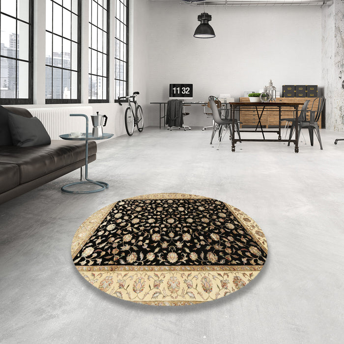 Round Machine Washable Traditional Midnight Gray Rug in a Office, wshtr2082