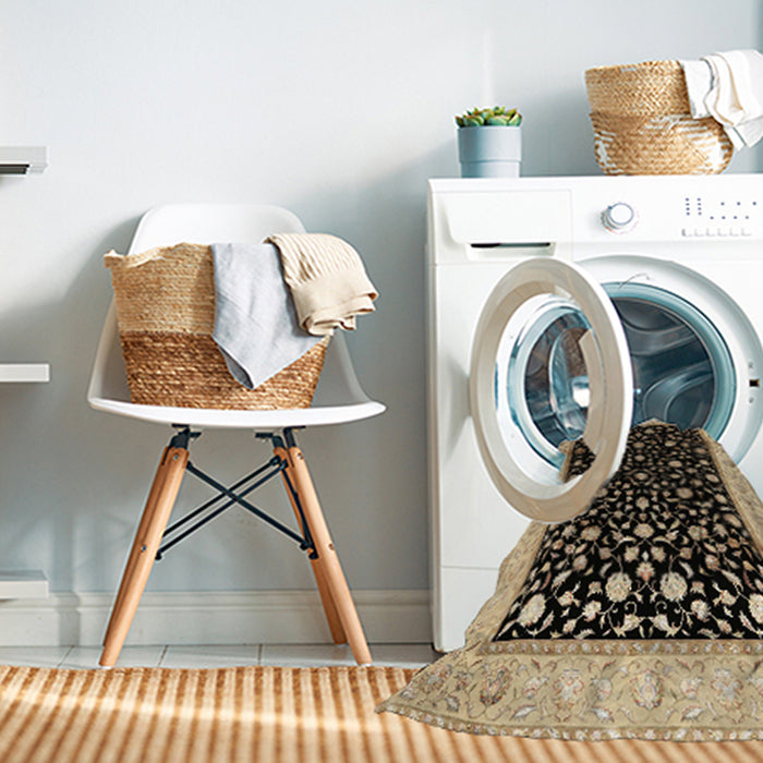 Machine Washable Traditional Midnight Gray Rug in a Washing Machine, wshtr2082