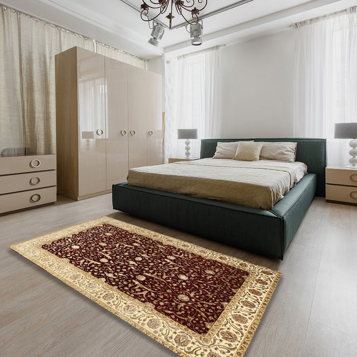 Machine Washable Traditional Saffron Red Rug in a Bedroom, wshtr2084