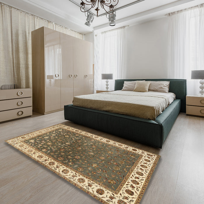 Machine Washable Traditional Red Brown Rug in a Bedroom, wshtr2085