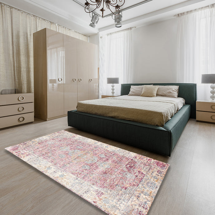 Machine Washable Traditional Dusty Pink Rug in a Bedroom, wshtr2086