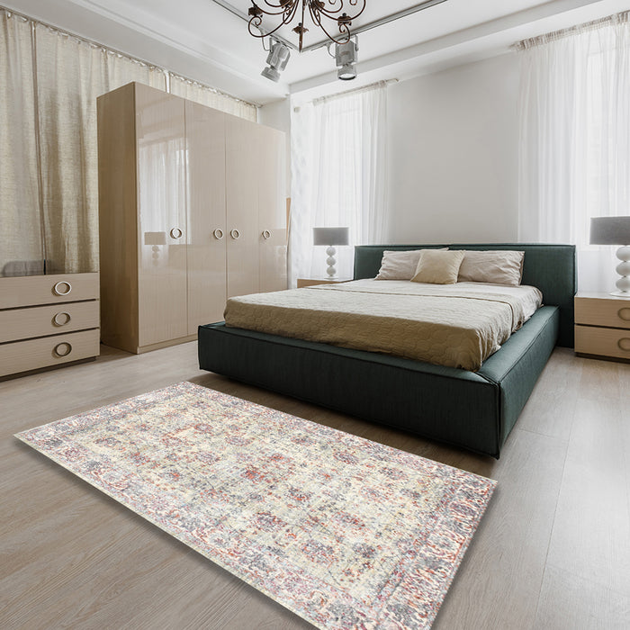 Traditional White Gold Persian Rug in a Bedroom, tr2087