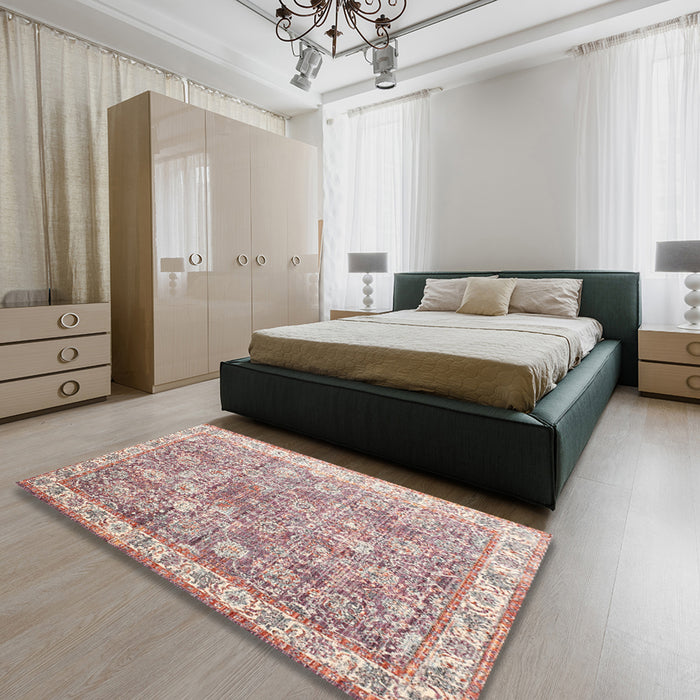 Machine Washable Traditional Desert Sand Beige Rug in a Bedroom, wshtr2088