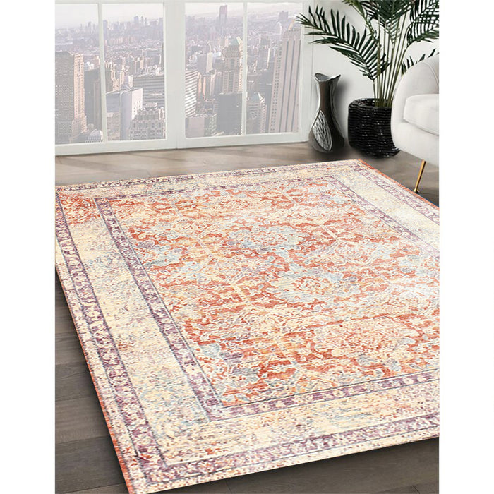 Machine Washable Traditional Moccasin Beige Rug in a Family Room, wshtr2090