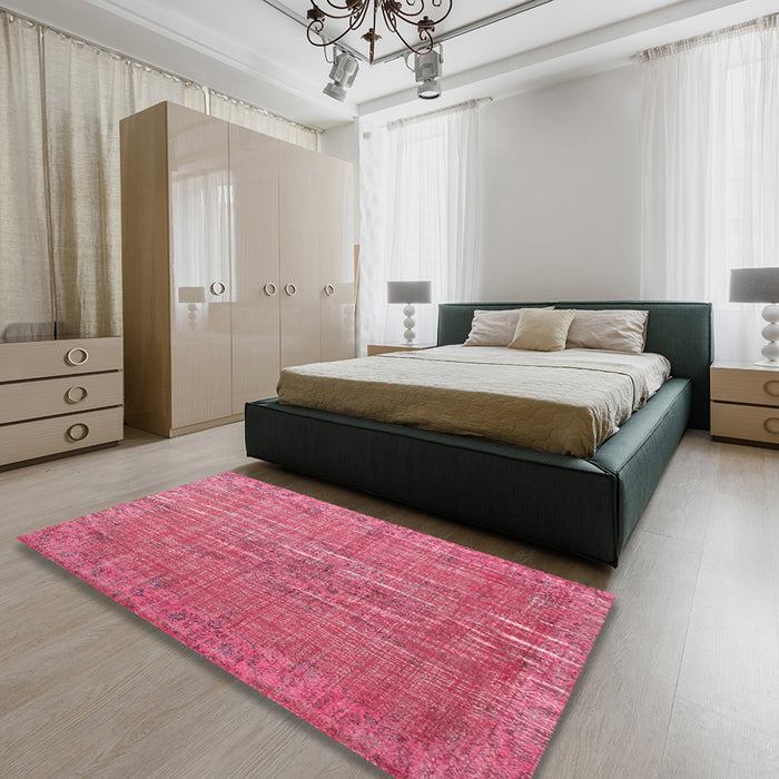Traditional Raspberry Red Persian Rug in a Bedroom, tr2093