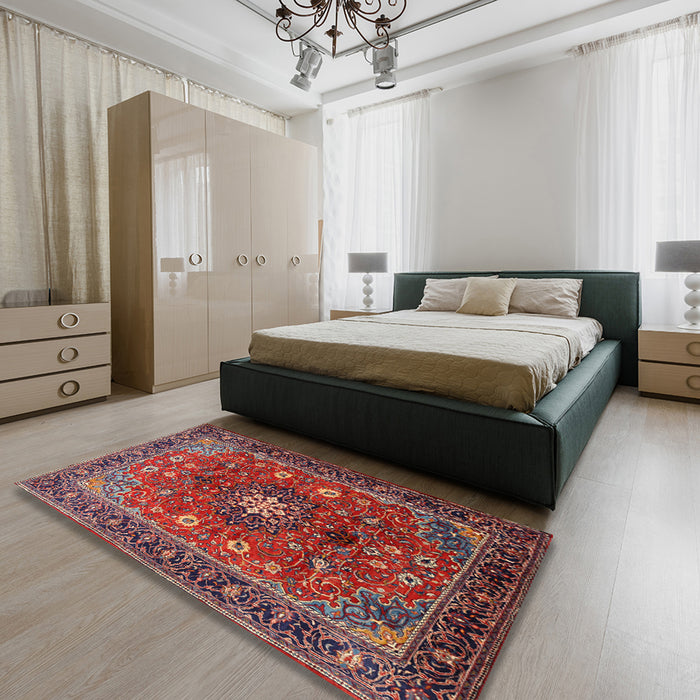 Machine Washable Traditional Dark Almond Brown Rug in a Bedroom, wshtr2096