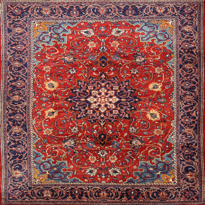Square Traditional Dark Almond Brown Medallion Rug, tr2096
