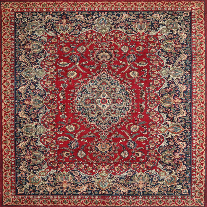 Square Traditional Orange Salmon Pink Medallion Rug, tr20