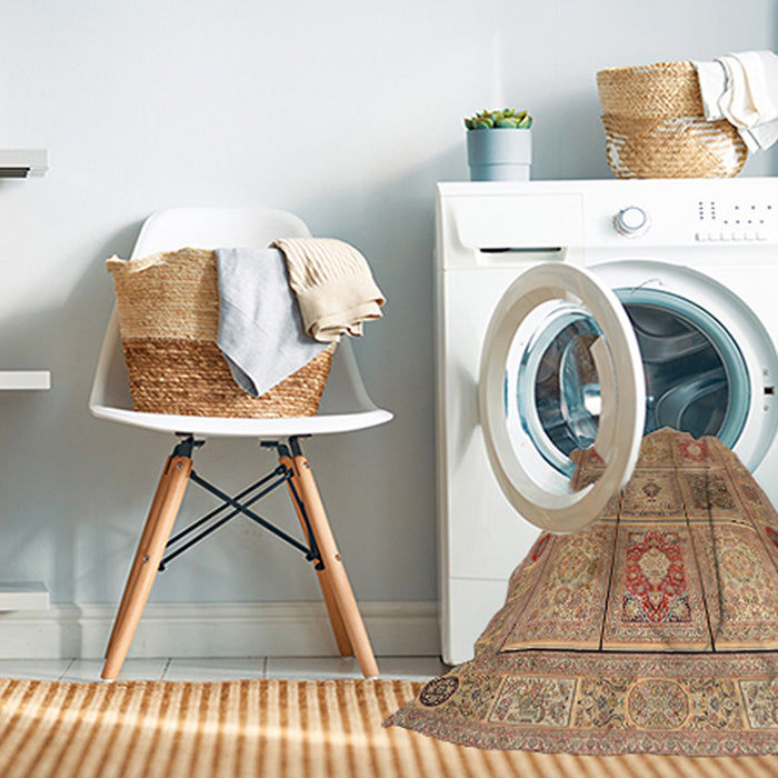 Machine Washable Traditional Sand Brown Rug in a Washing Machine, wshtr2100