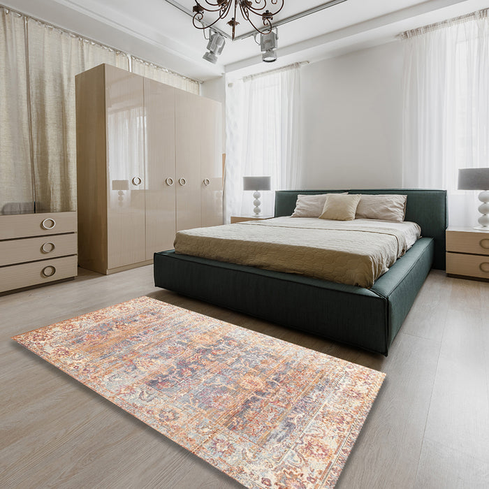 Machine Washable Traditional Light Copper Gold Rug in a Bedroom, wshtr2101