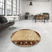 Round Machine Washable Traditional Saddle Brown Rug in a Office, wshtr2102
