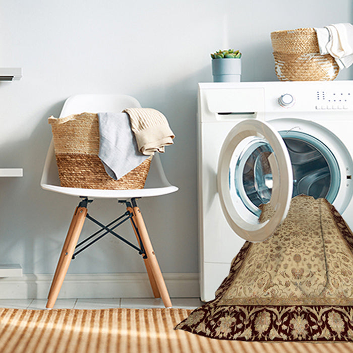 Machine Washable Traditional Saddle Brown Rug in a Washing Machine, wshtr2102