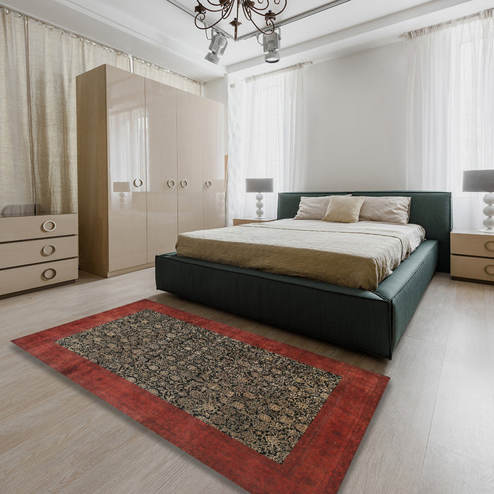 Machine Washable Traditional Saffron Red Rug in a Bedroom, wshtr2105