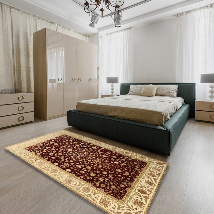 Traditional Saffron Red Oriental Rug in a Bedroom, tr2109