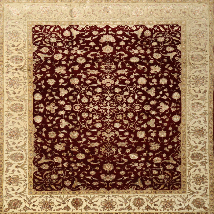 Round Machine Washable Traditional Saffron Red Rug, wshtr2109