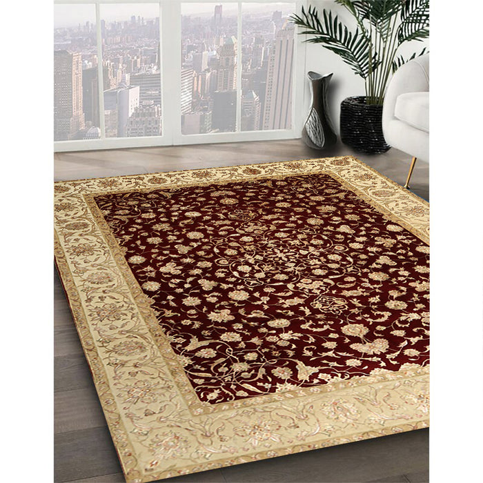 Machine Washable Traditional Saffron Red Rug in a Family Room, wshtr2109