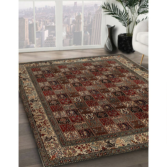 Traditional Dark Almond Brown Persian Rug in Family Room, tr210