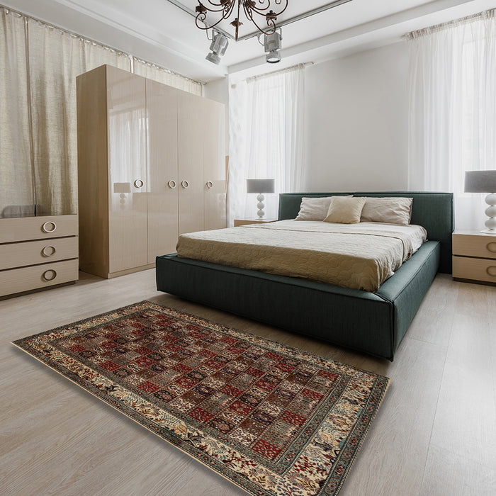 Machine Washable Traditional Dark Almond Brown Rug in a Bedroom, wshtr210