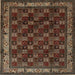 Round Machine Washable Traditional Dark Almond Brown Rug, wshtr210