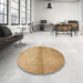 Round Machine Washable Traditional Yellow Orange Rug in a Office, wshtr2112