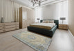 Machine Washable Traditional Sage Green Rug in a Bedroom, wshtr2113