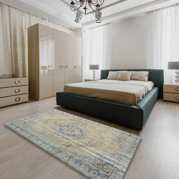 Traditional Sage Green Persian Rug in a Bedroom, tr2113