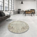 Round Traditional Tan Brown Gold Persian Rug in a Office, tr2114