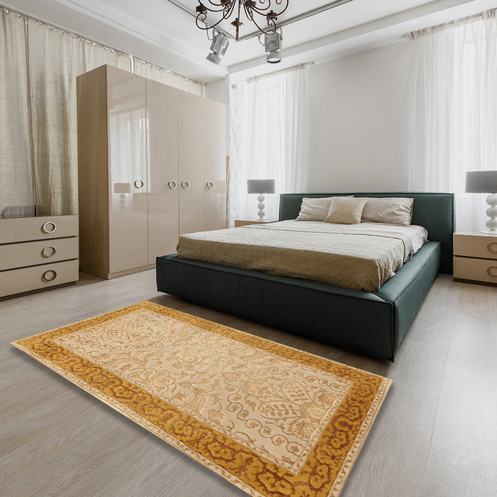 Machine Washable Traditional Orange Rug in a Bedroom, wshtr2116