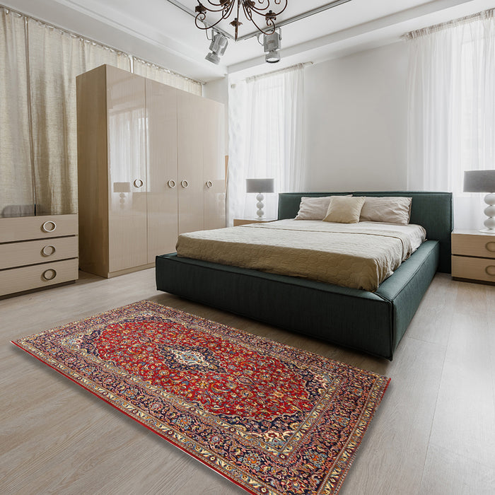 Machine Washable Traditional Saffron Red Rug in a Bedroom, wshtr2119