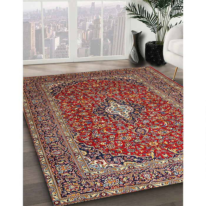 Machine Washable Traditional Saffron Red Rug in a Family Room, wshtr2119