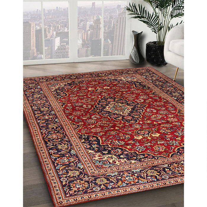 Traditional Saffron Red Medallion Rug in Family Room, tr2122
