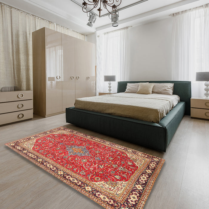 Traditional Sand Brown Persian Rug in a Bedroom, tr2124