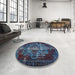 Round Traditional Steel Blue Persian Rug in a Office, tr2134