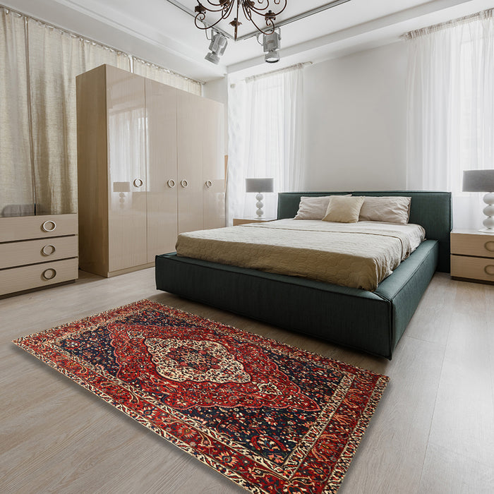 Traditional Saffron Red Medallion Rug in a Bedroom, tr2135