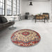 Round Machine Washable Traditional Light French Beige Brown Rug in a Office, wshtr2136