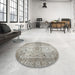 Round Machine Washable Traditional Khaki Green Rug in a Office, wshtr2137