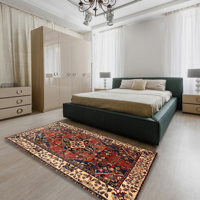 Machine Washable Traditional Peru Brown Rug in a Bedroom, wshtr2138