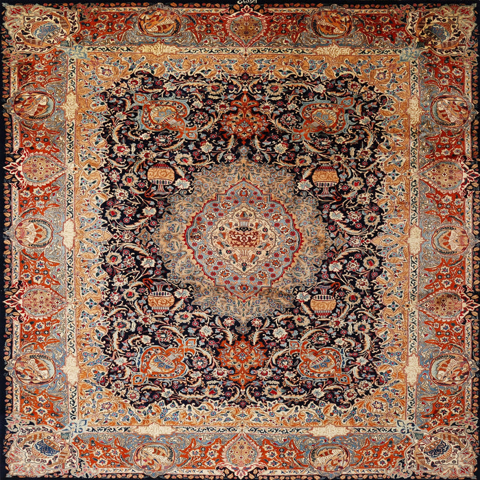 Square Traditional Light Copper Gold Persian Rug, tr213