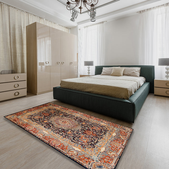 Machine Washable Traditional Light Copper Gold Rug in a Bedroom, wshtr213