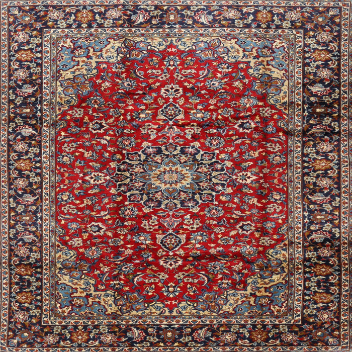 Square Traditional Saffron Red Medallion Rug, tr2143