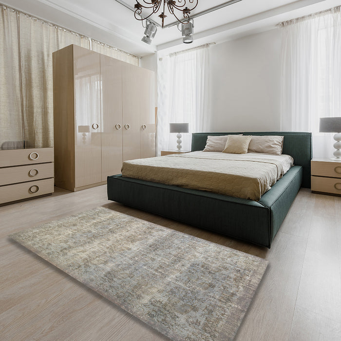 Machine Washable Traditional Sage Green Rug in a Bedroom, wshtr2144