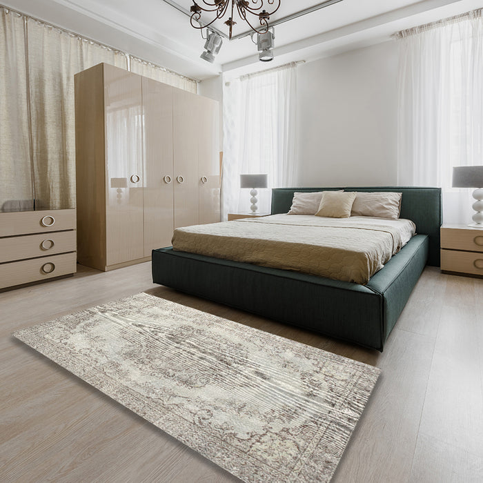 Traditional White Gold Persian Rug in a Bedroom, tr2147