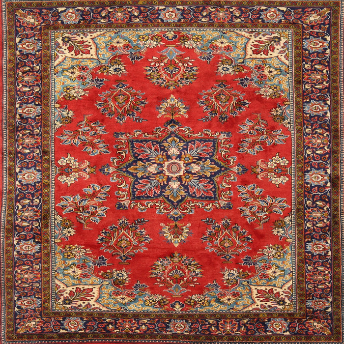 Square Traditional Orange Salmon Pink Medallion Rug, tr2149