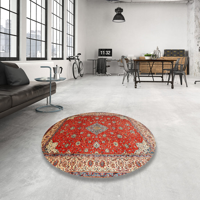 Round Machine Washable Traditional Red Rug in a Office, wshtr214