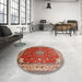 Round Machine Washable Traditional Red Rug in a Office, wshtr214