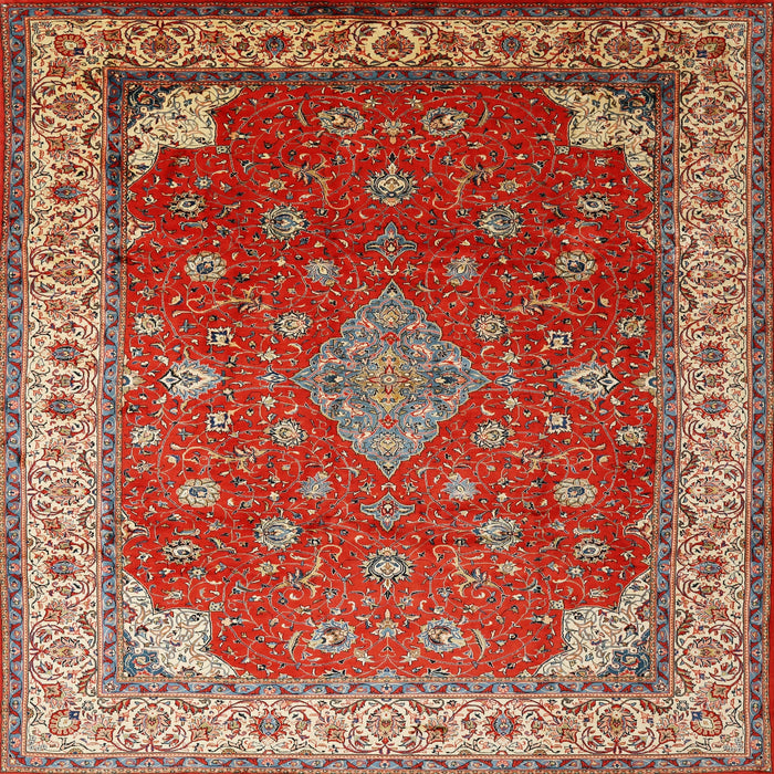 Round Machine Washable Traditional Red Rug, wshtr214