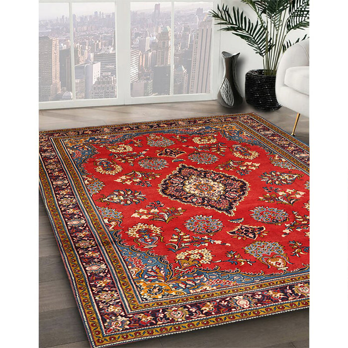 Traditional Dark Almond Brown Persian Rug in Family Room, tr2150