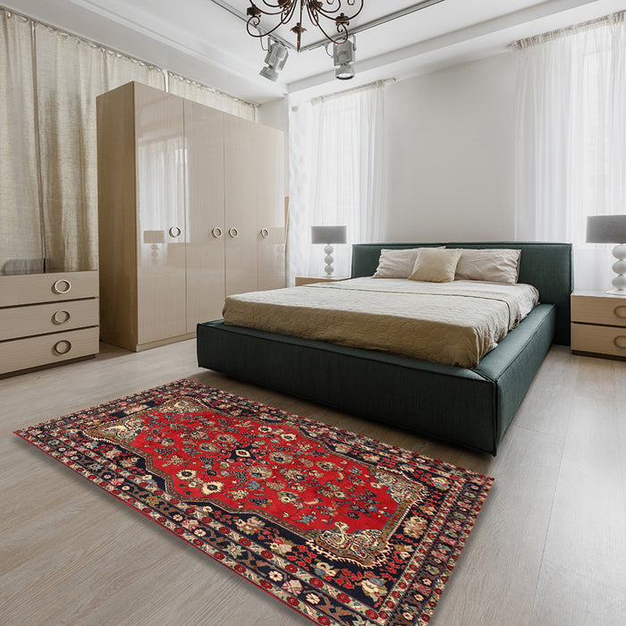 Machine Washable Traditional Dark Almond Brown Rug in a Bedroom, wshtr2152