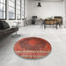 Round Traditional Sunrise Orange Persian Rug in a Office, tr2153